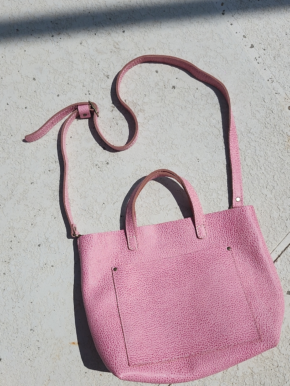 Pink Leather Crossbody Tote Bag